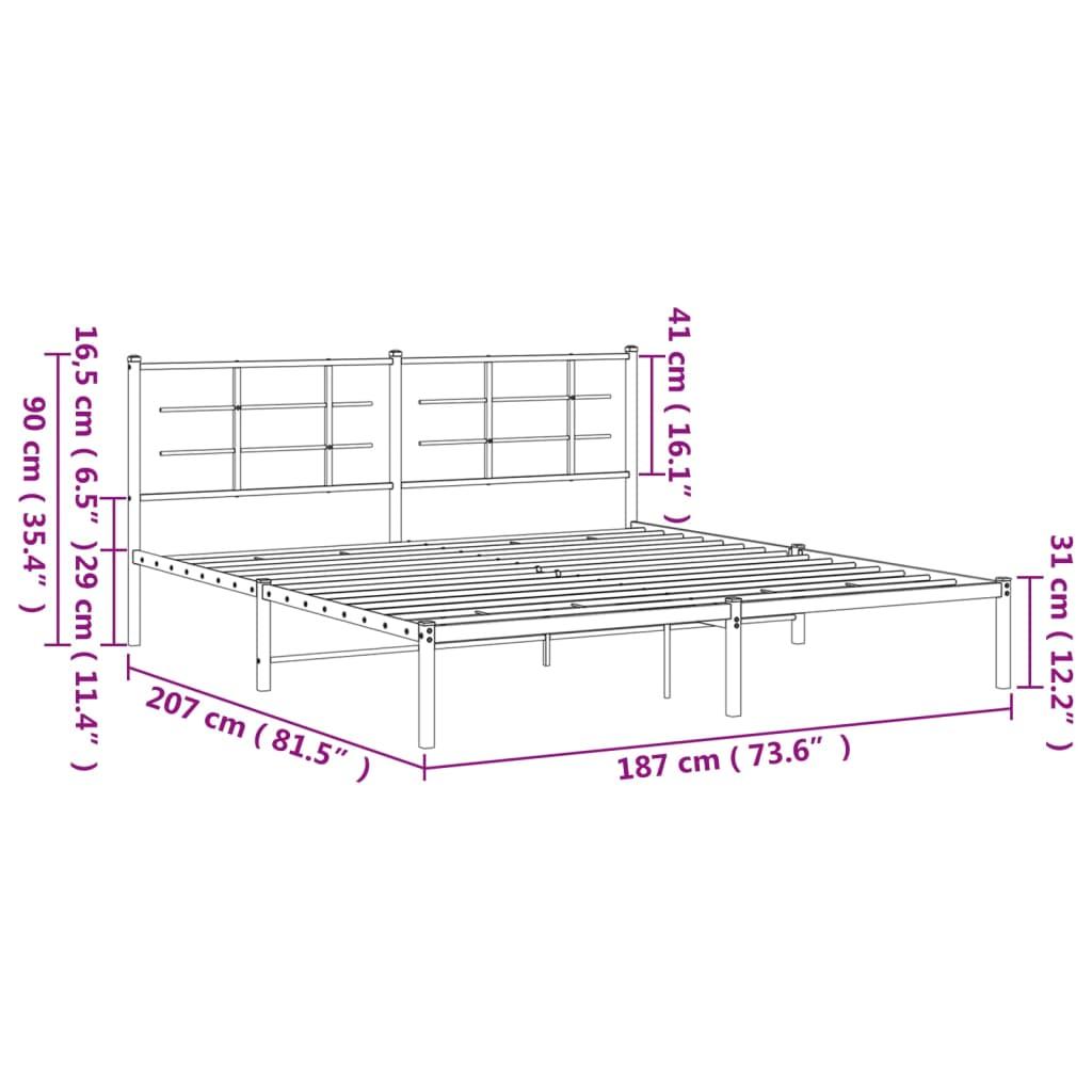 Metal Bed Frame without Mattress with Headboard White 183x203 cm King