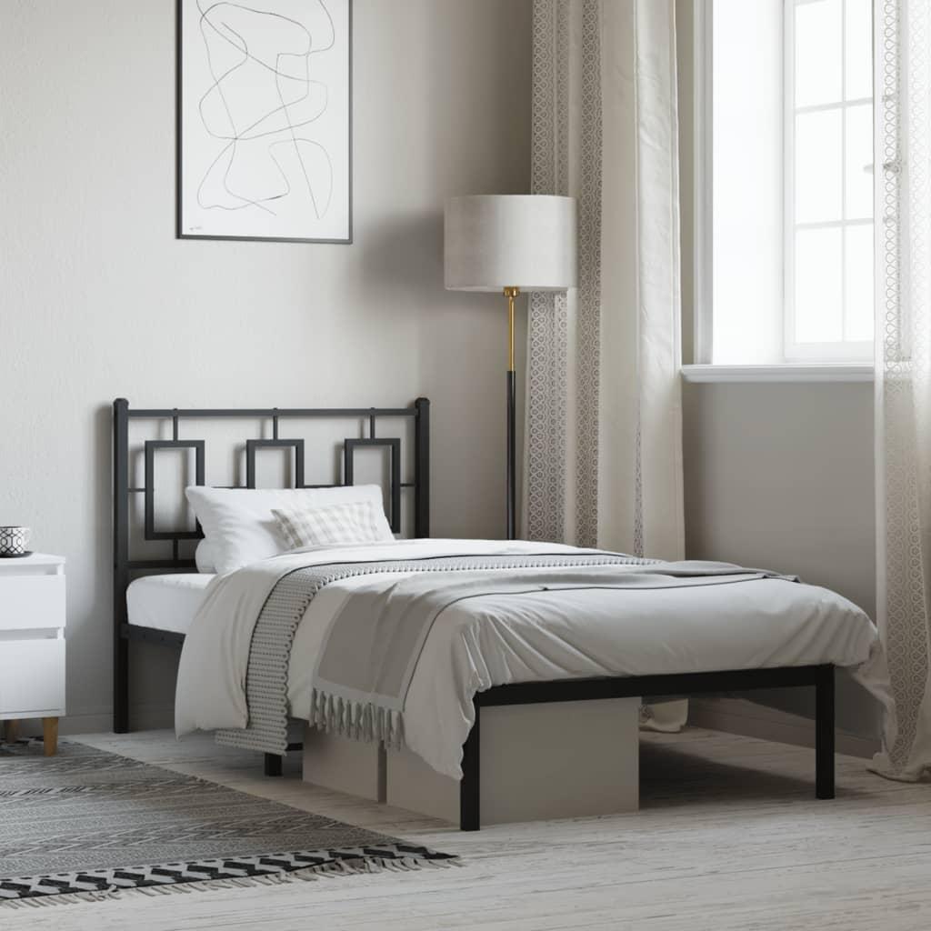 Metal Bed Frame without Mattress with Headboard Black 90x190 cm