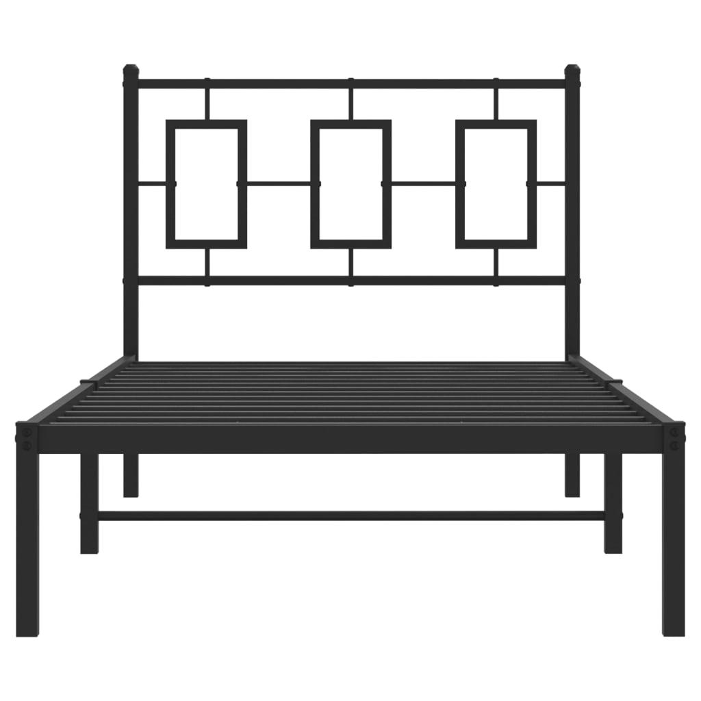 Metal Bed Frame without Mattress with Headboard Black 90x190 cm