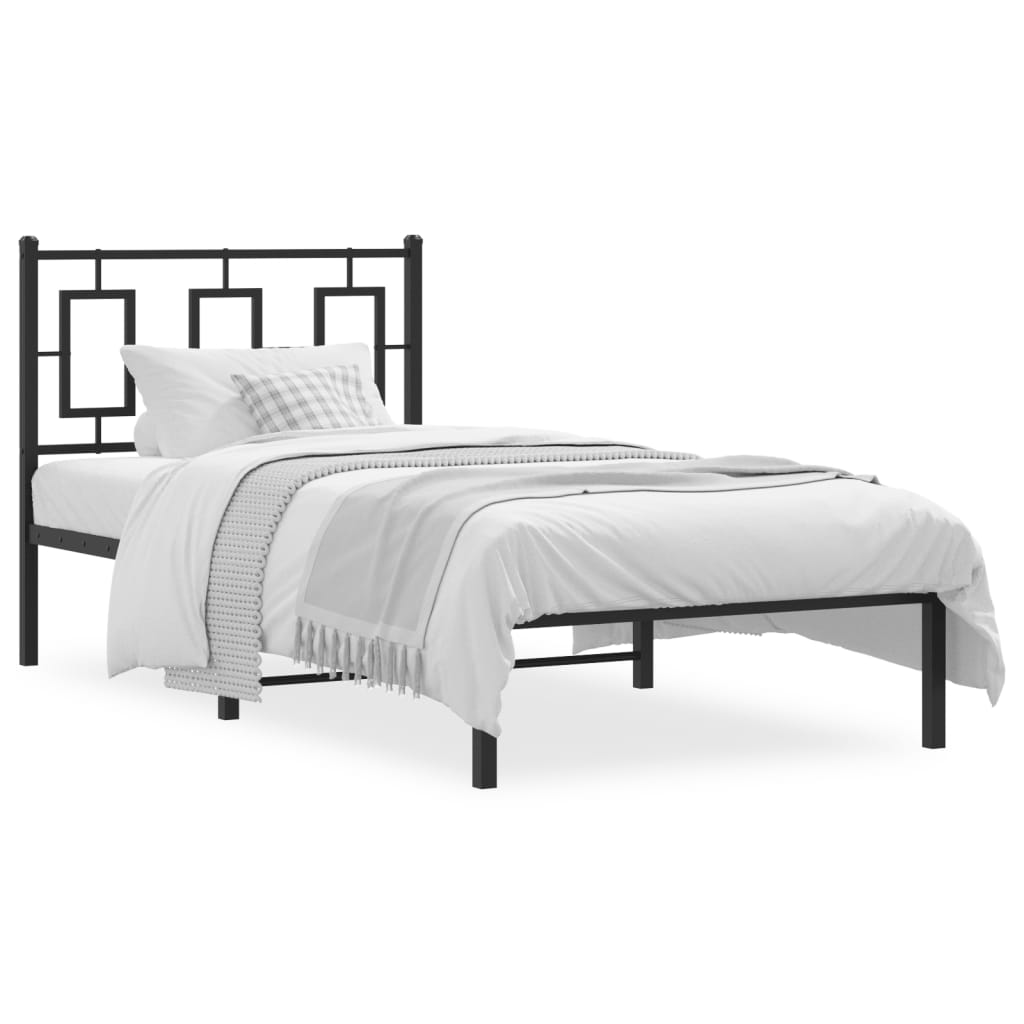Metal Bed Frame without Mattress with Headboard Black 90x190 cm