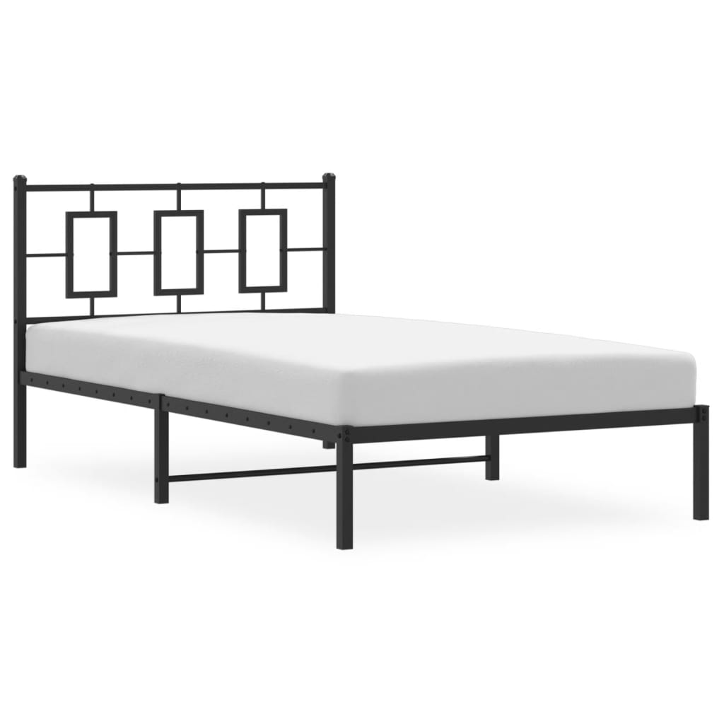 Metal Bed Frame without Mattress with Headboard Black 107x203 cm King Single