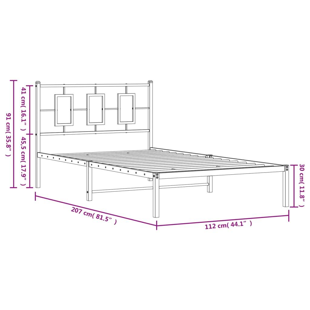 Metal Bed Frame without Mattress with Headboard Black 107x203 cm King Single
