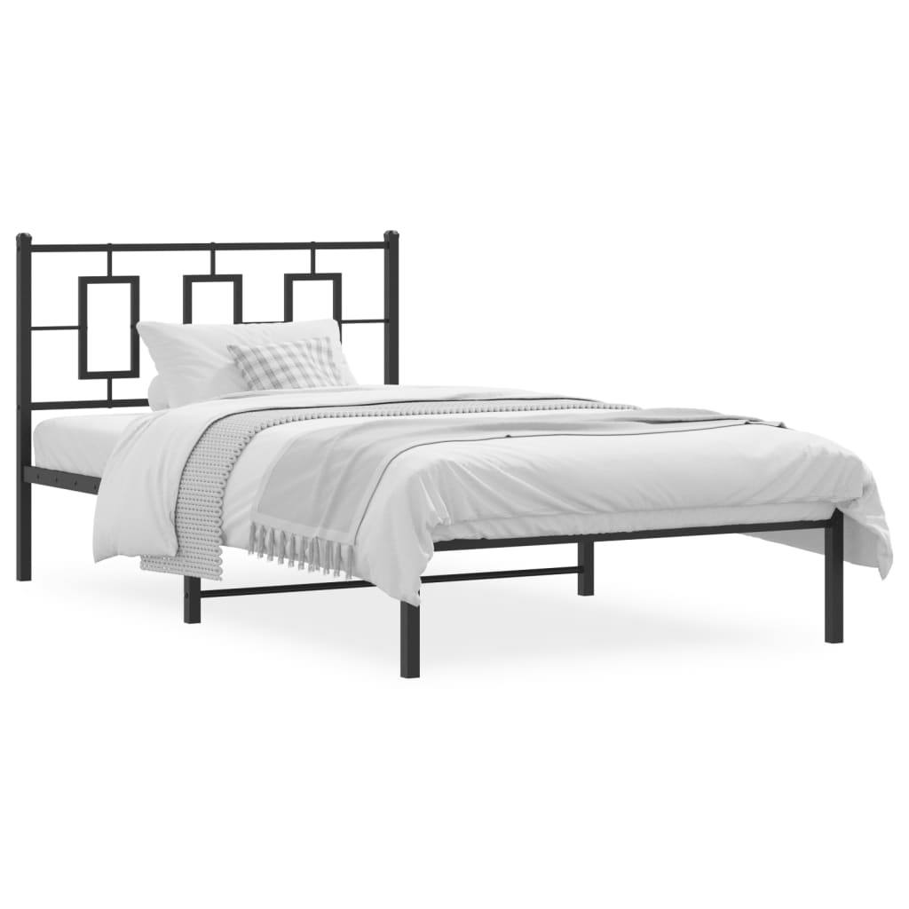 Metal Bed Frame without Mattress with Headboard Black 107x203 cm King Single