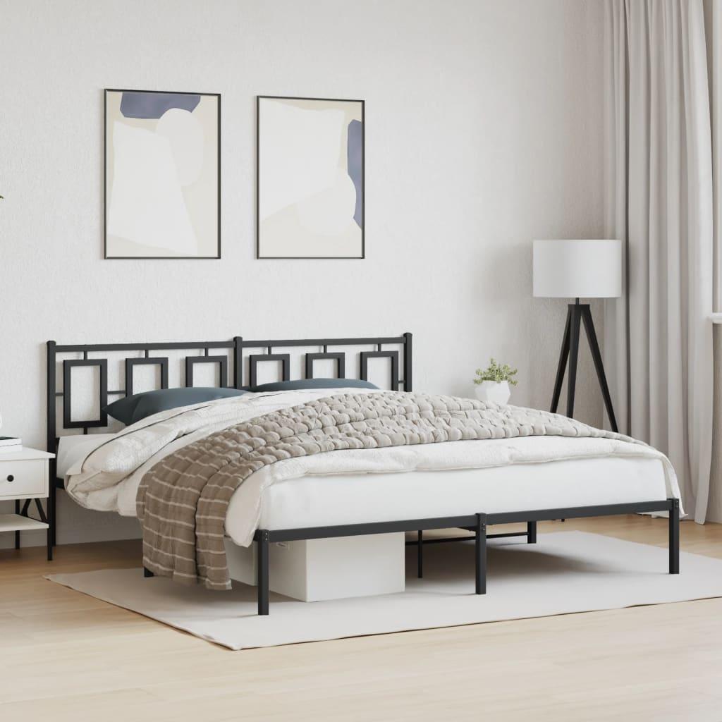 Metal Bed Frame without Mattress with Headboard Black 183x203 cm King