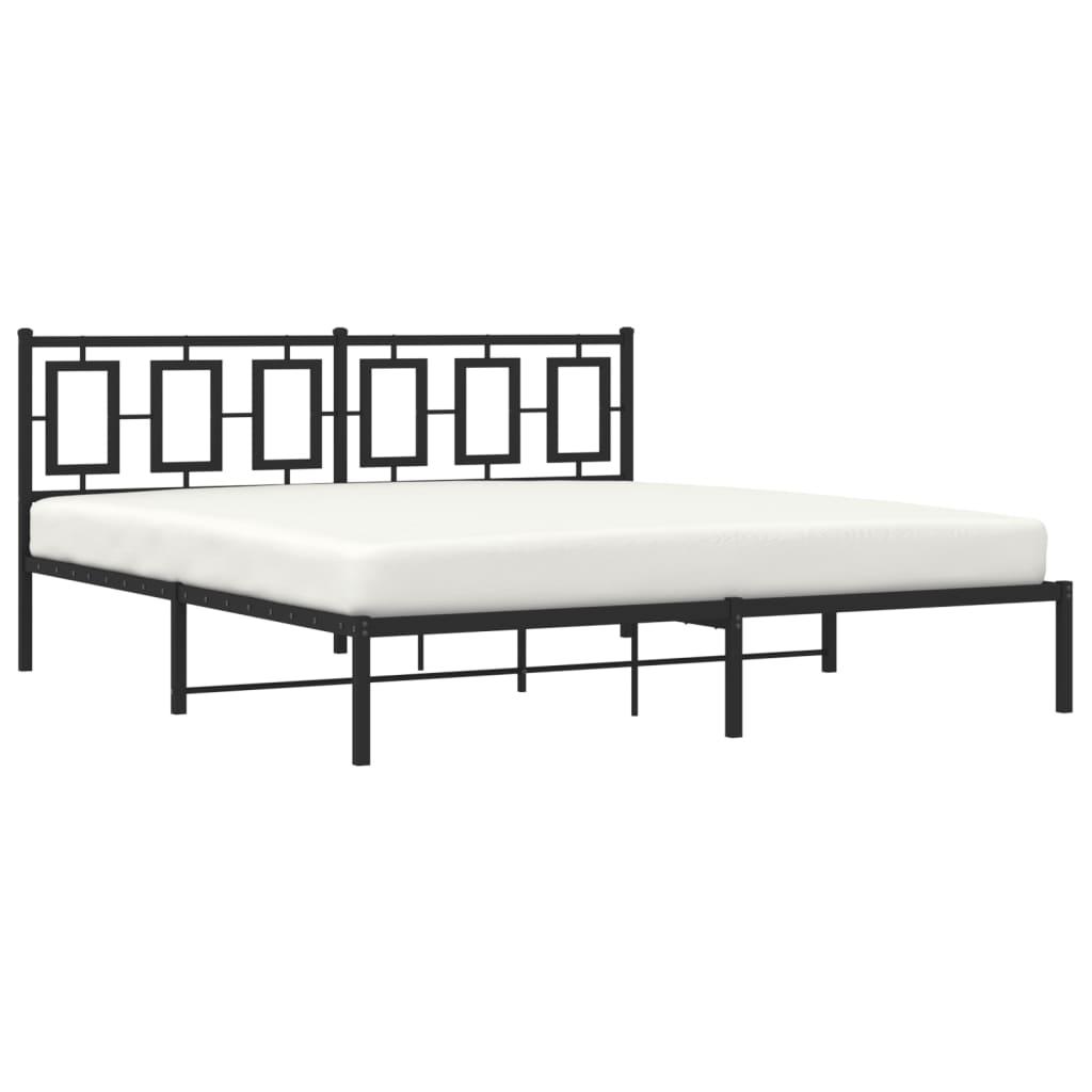 Metal Bed Frame without Mattress with Headboard Black 183x203 cm King