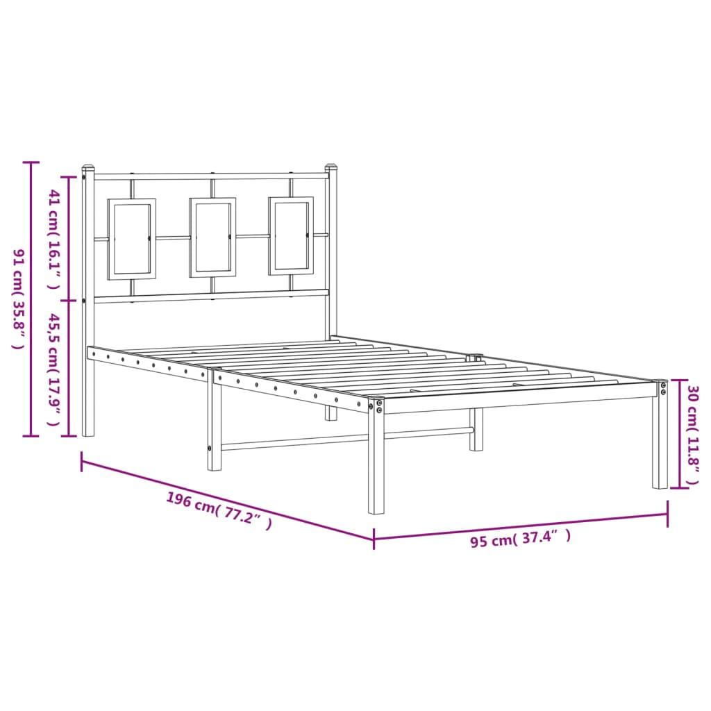 Metal Bed Frame without Mattress with Headboard White 90x190 cm