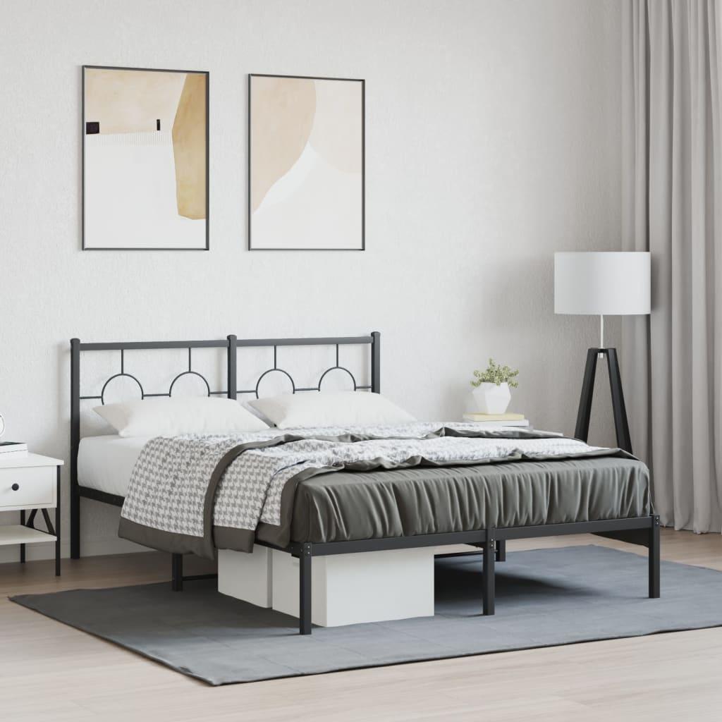 Metal Bed Frame without Mattress with Headboard Black 135x190 cm
