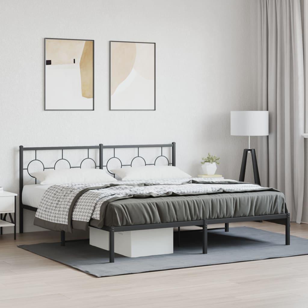 Metal Bed Frame without Mattress with Headboard Black 183x203 cm King