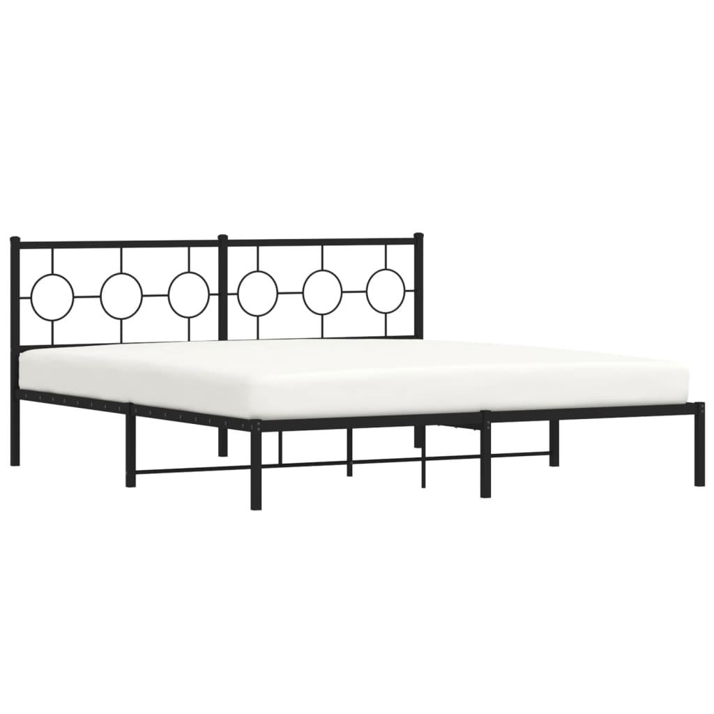 Metal Bed Frame without Mattress with Headboard Black 183x203 cm King