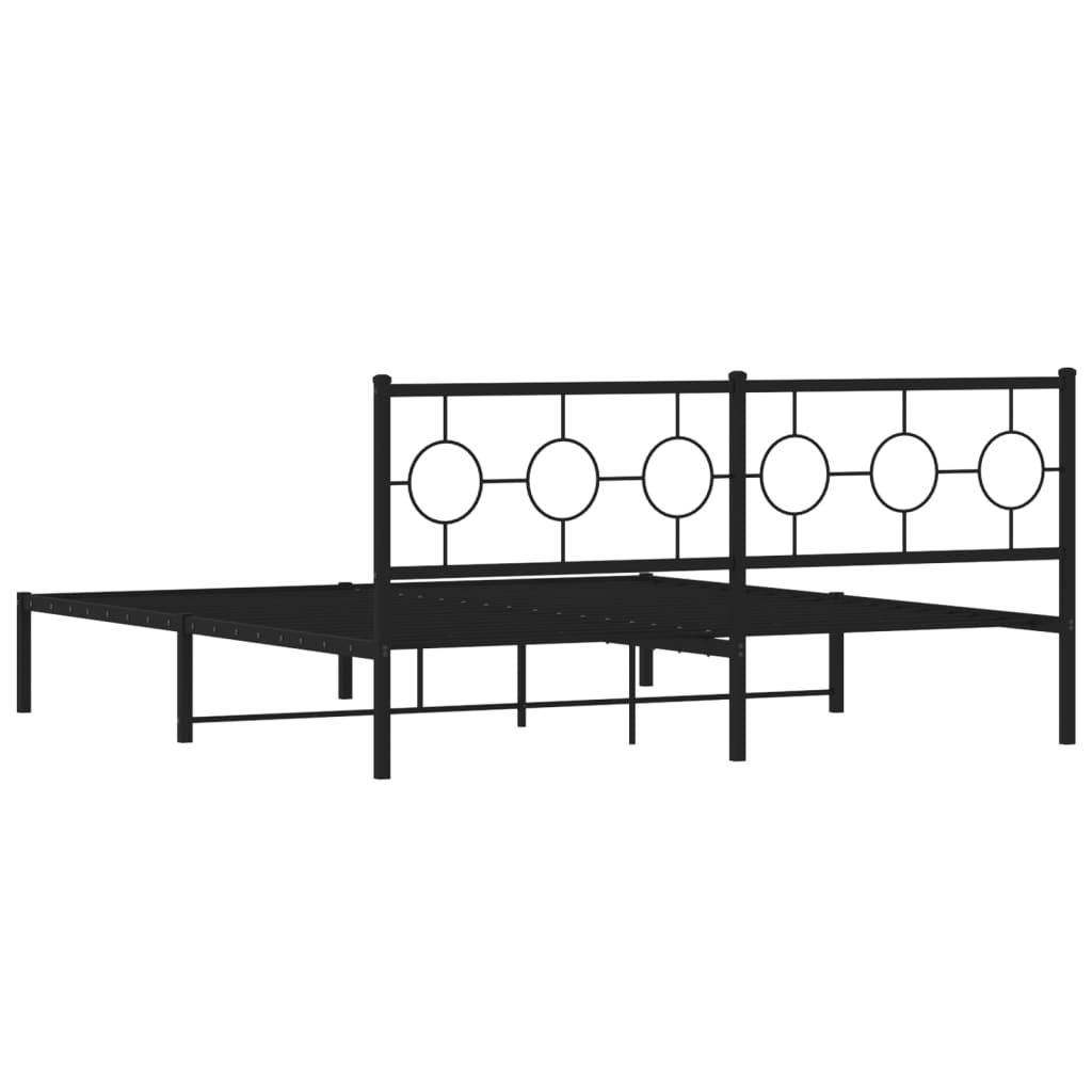 Metal Bed Frame without Mattress with Headboard Black 183x203 cm King