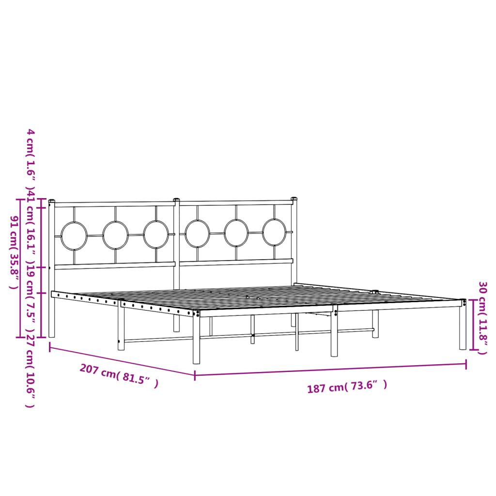 Metal Bed Frame without Mattress with Headboard Black 183x203 cm King
