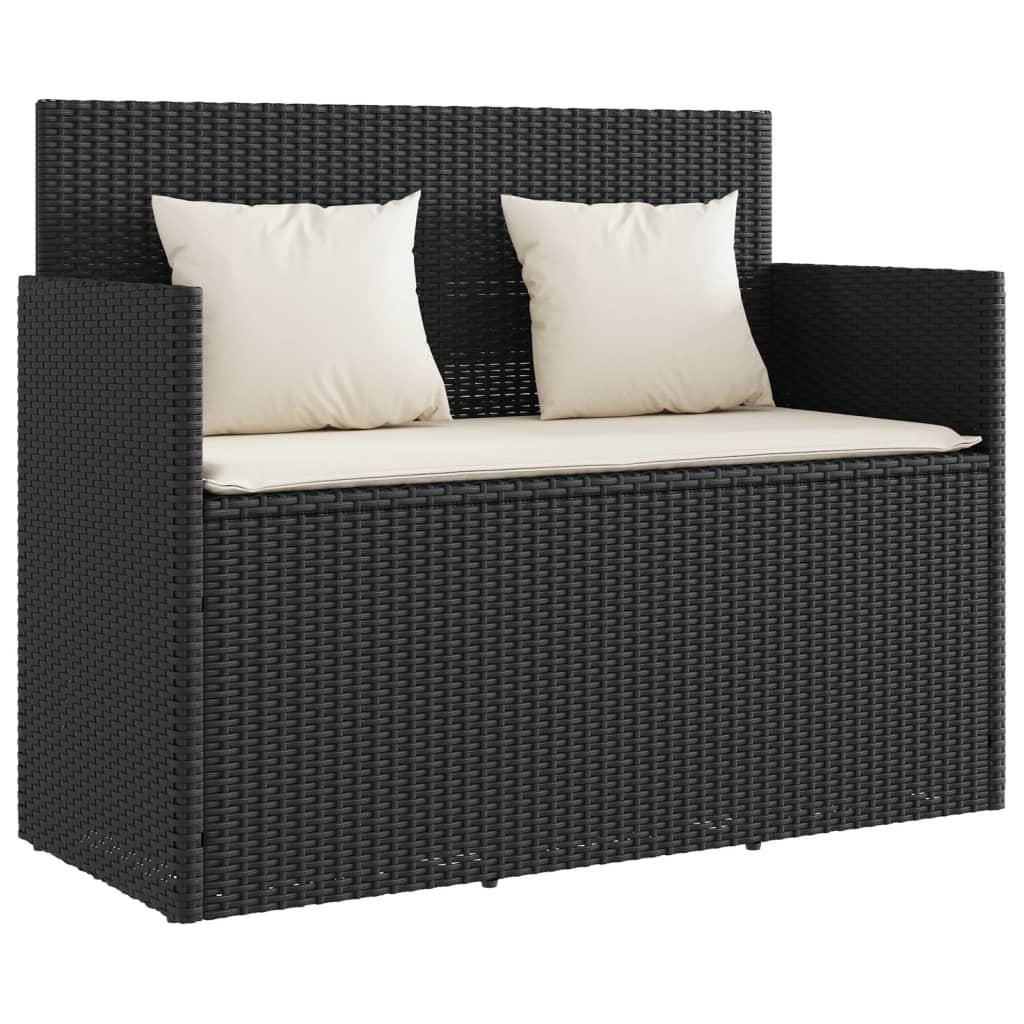Garden Bench with Cushions Black Poly Rattan