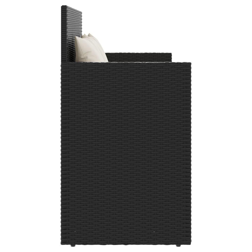 Garden Bench with Cushions Black Poly Rattan