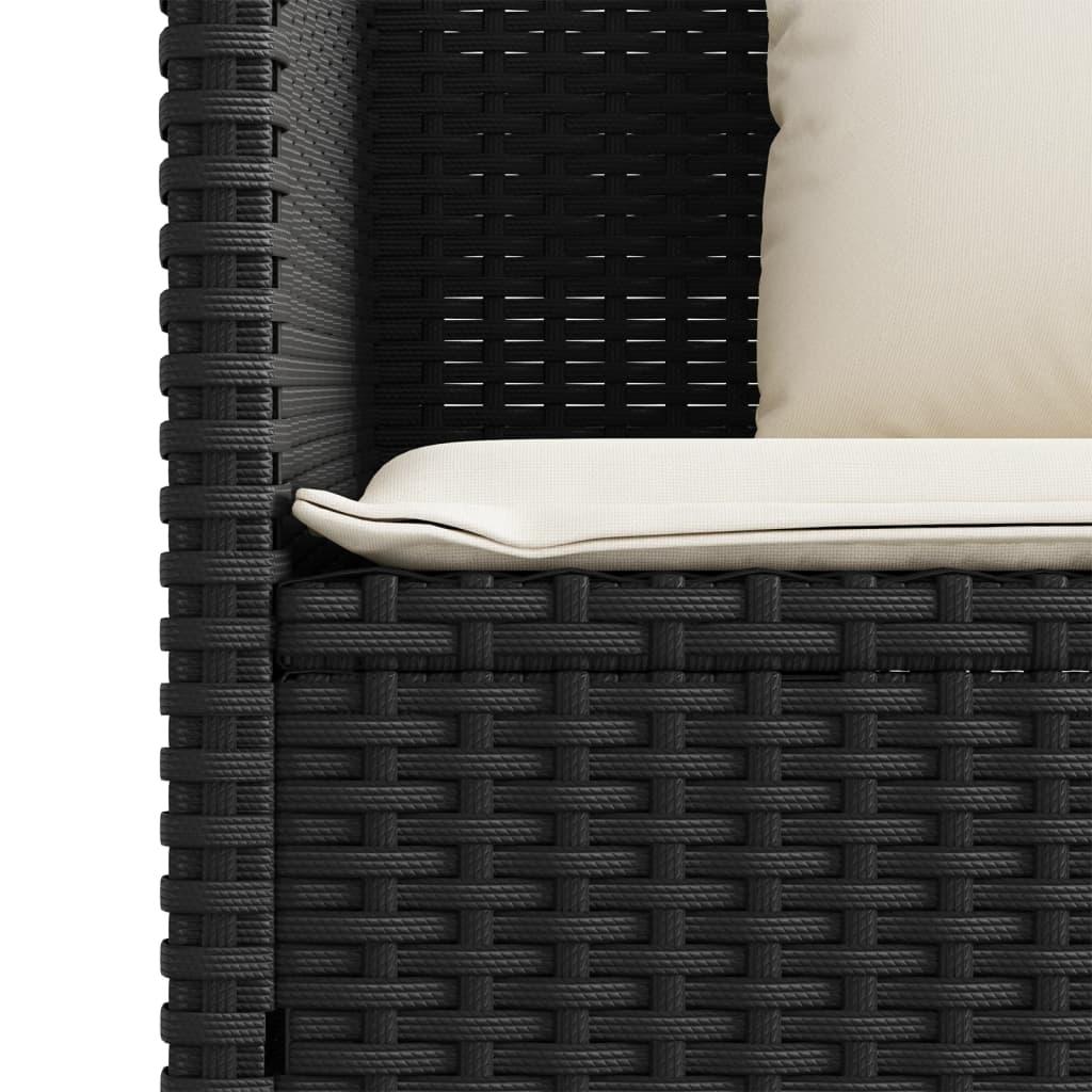 Garden Bench with Cushions Black Poly Rattan