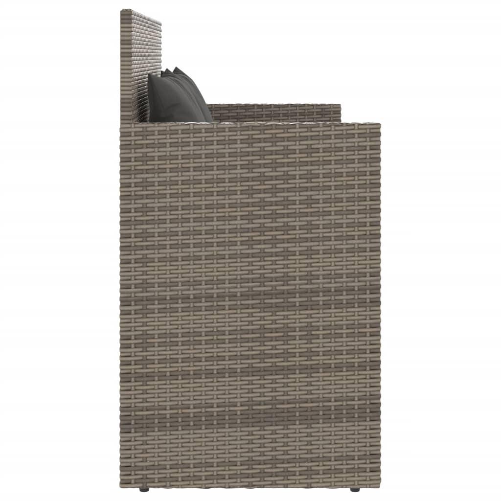 Garden Bench with Cushions Grey Poly Rattan