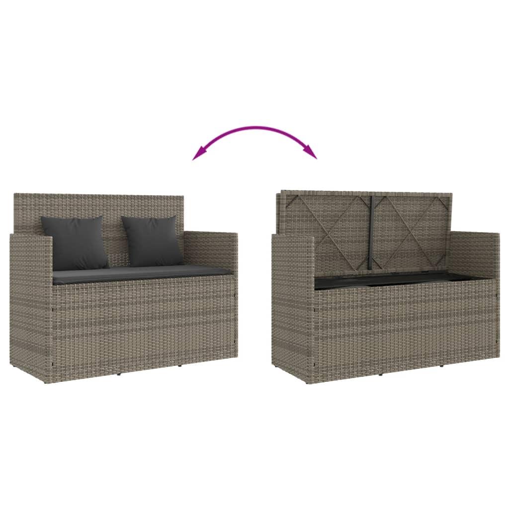 Garden Bench with Cushions Grey Poly Rattan