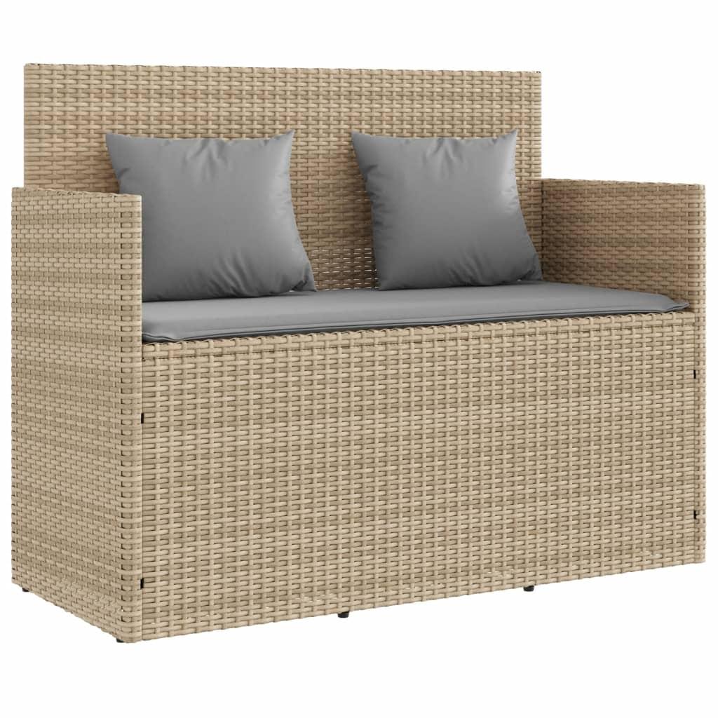 Garden Bench with Cushions Beige Poly Rattan