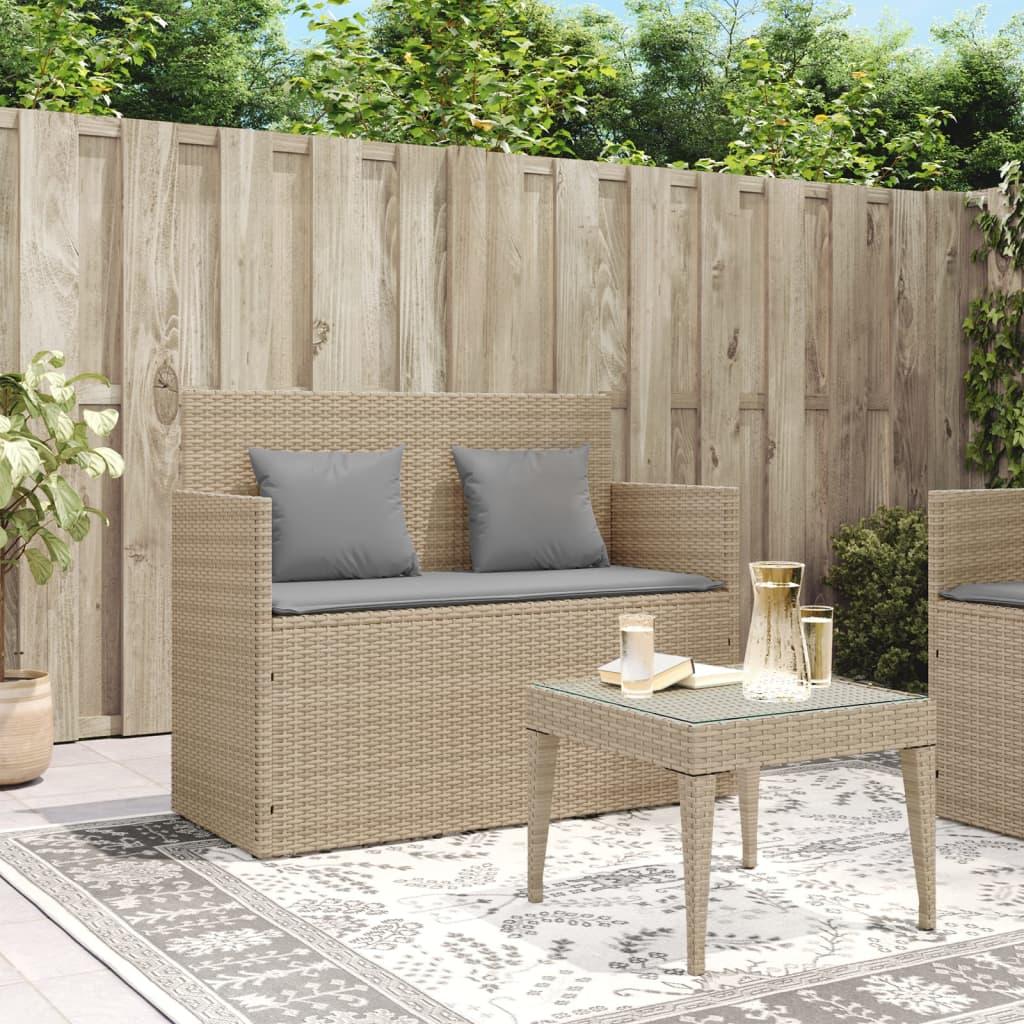 Garden Bench with Cushions Beige Poly Rattan