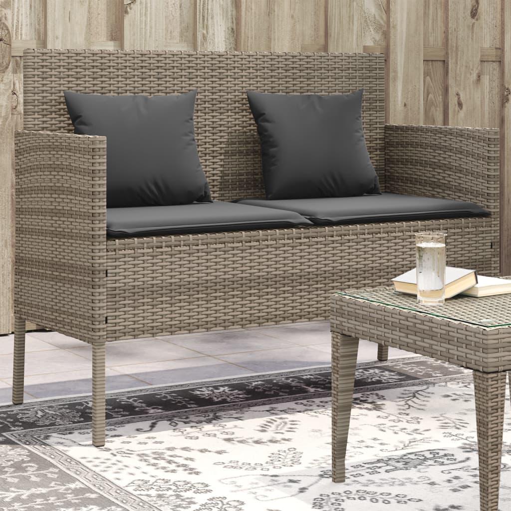 Garden Bench with Cushions Grey Poly Rattan