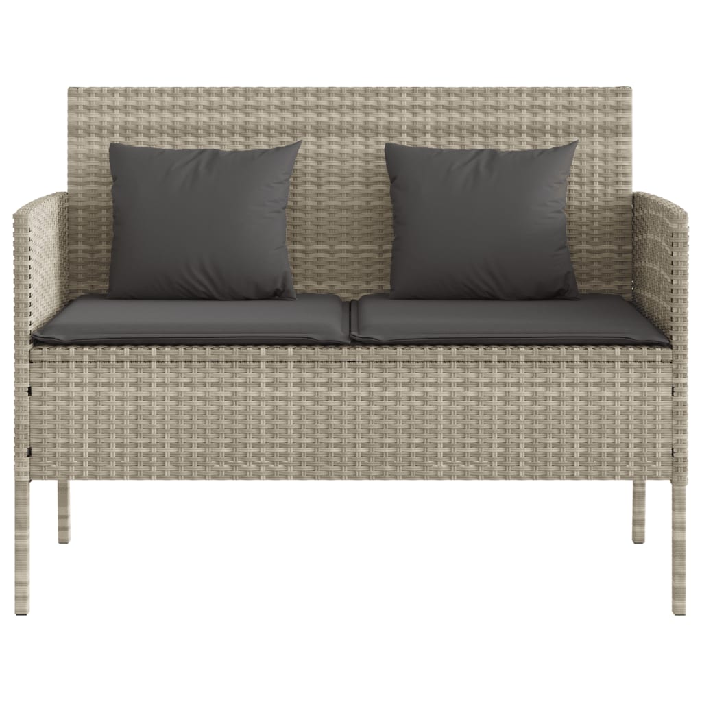 Garden Bench with Cushions Light Grey Poly Rattan