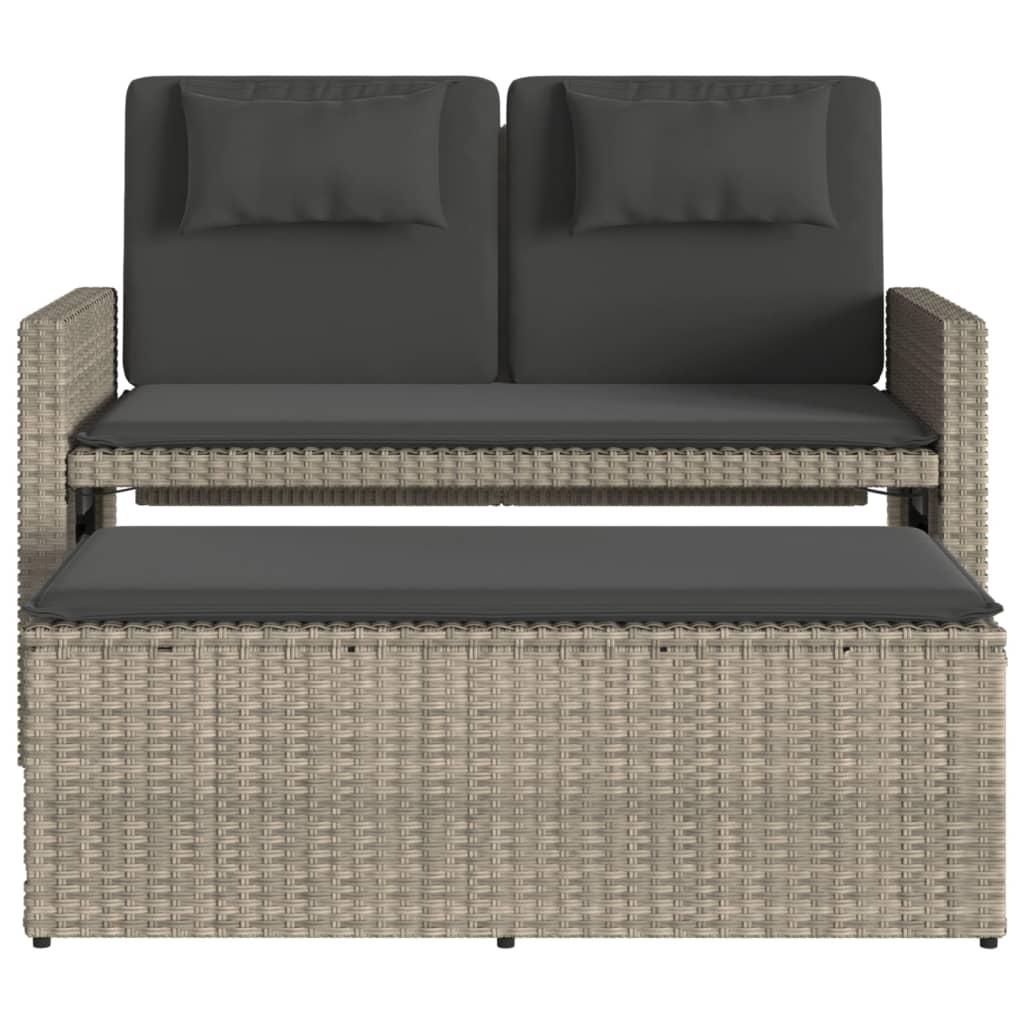 Reclining Garden Bench with Cushions Light Grey Poly Rattan