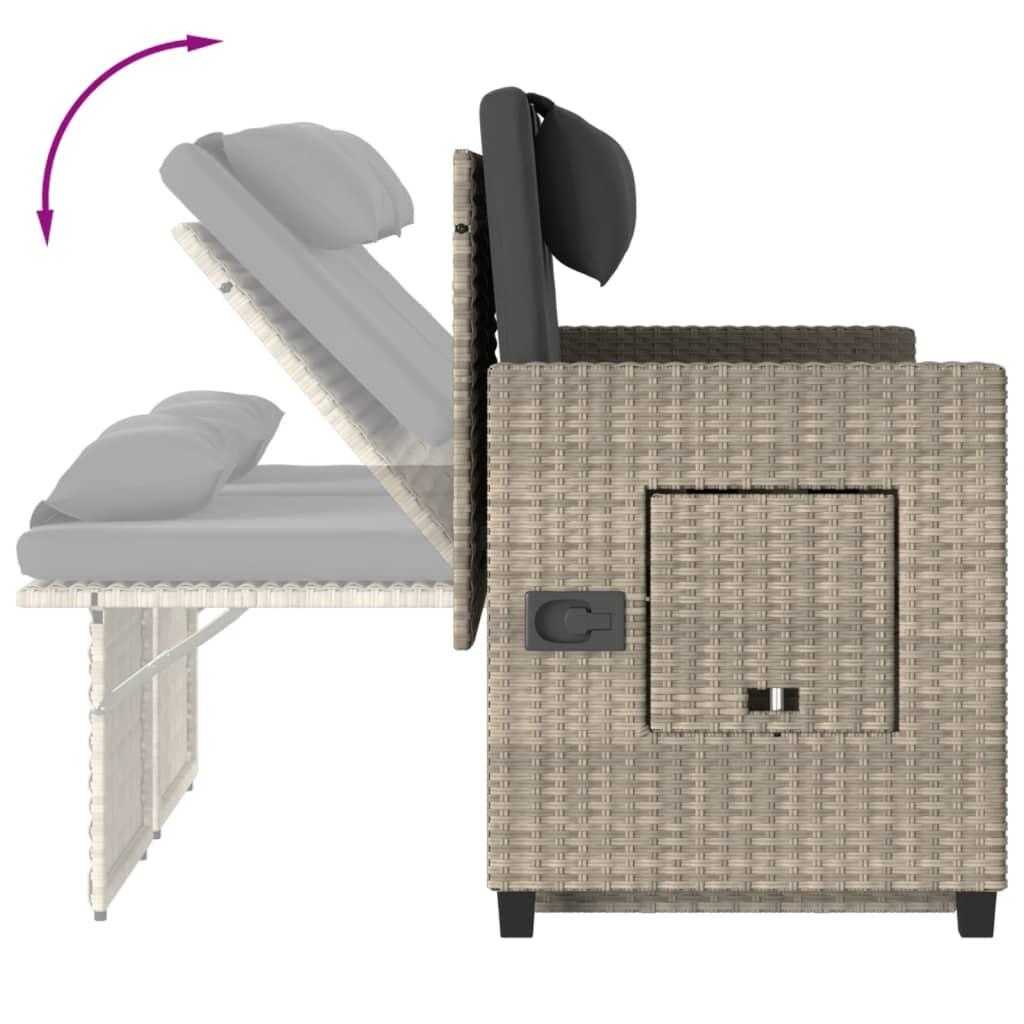 Reclining Garden Bench with Cushions Light Grey Poly Rattan