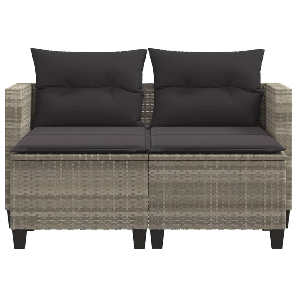 Garden Sofa 2-Seater with Stools Light Grey Poly Rattan