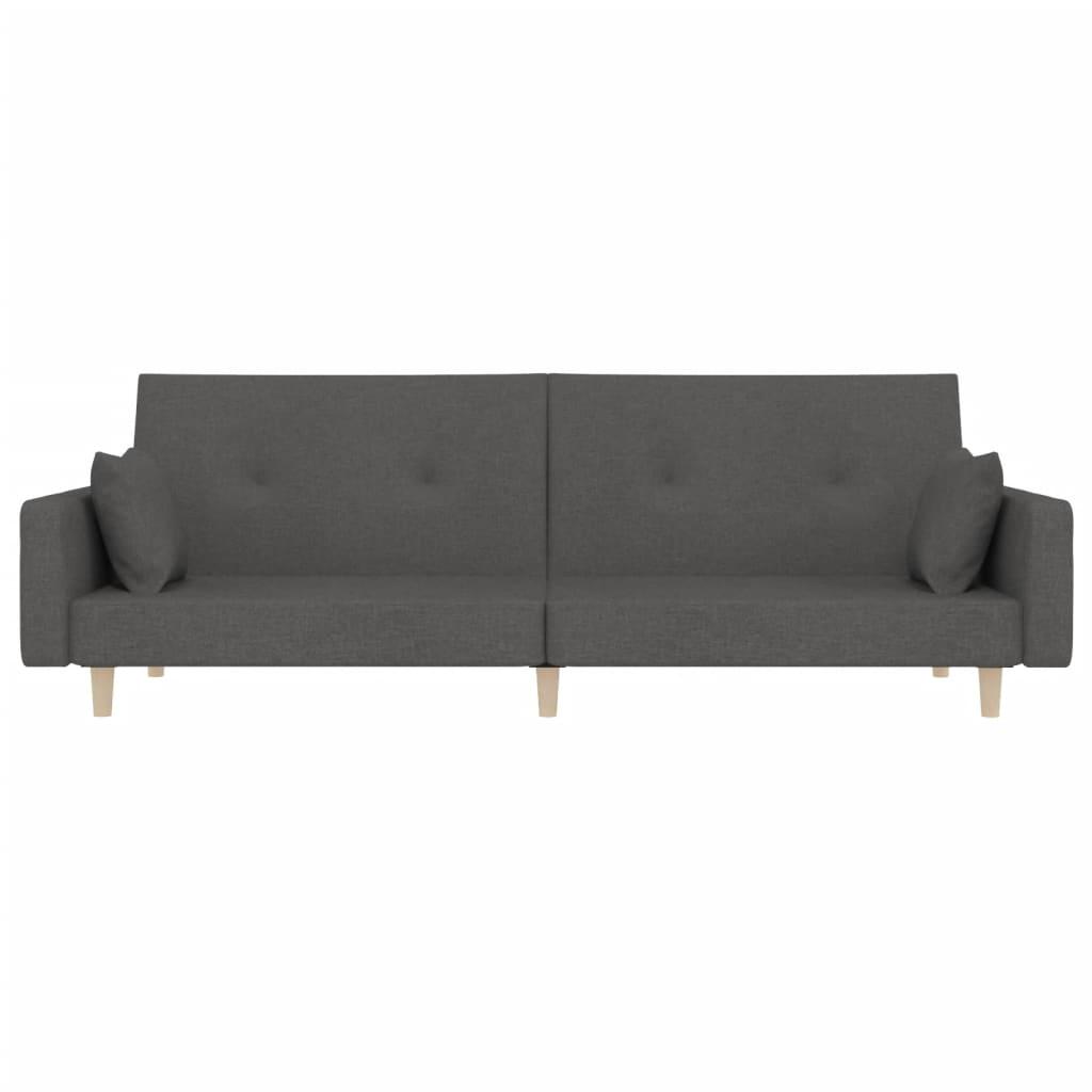 2-Seater Sofa Bed with Two Pillows Dark Grey Fabric