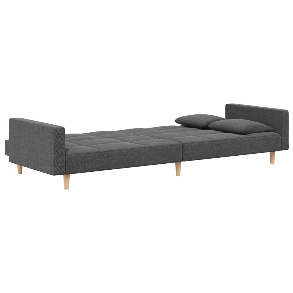 2-Seater Sofa Bed with Two Pillows Light Grey Fabric