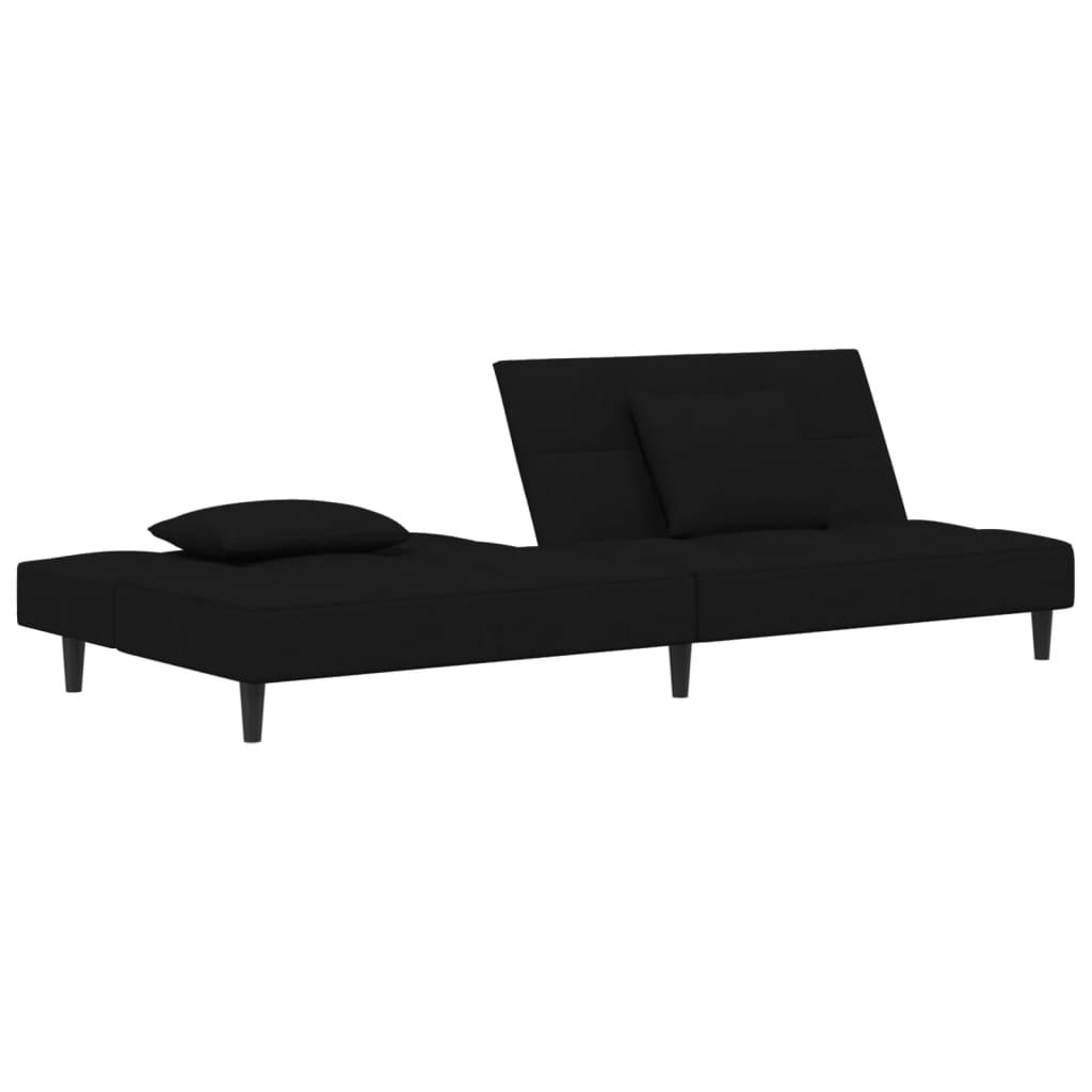 2-Seater Sofa Bed with Two Pillows Black Velvet