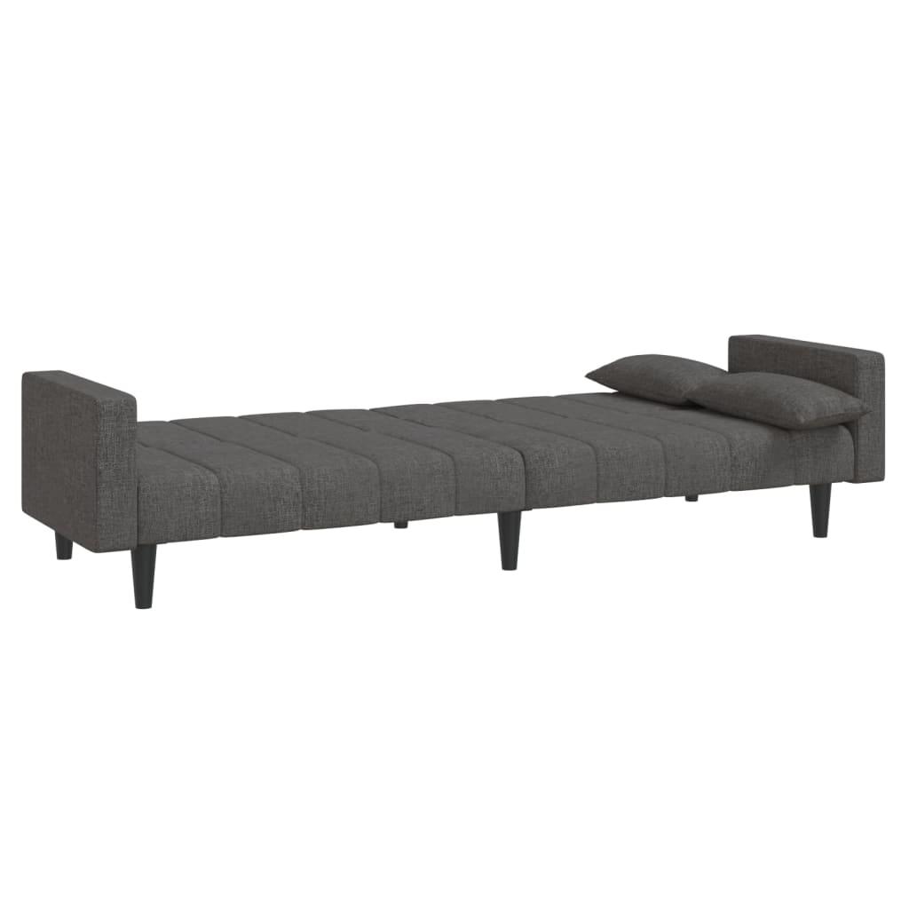 2-Seater Sofa Bed with Two Pillows Dark Grey Fabric