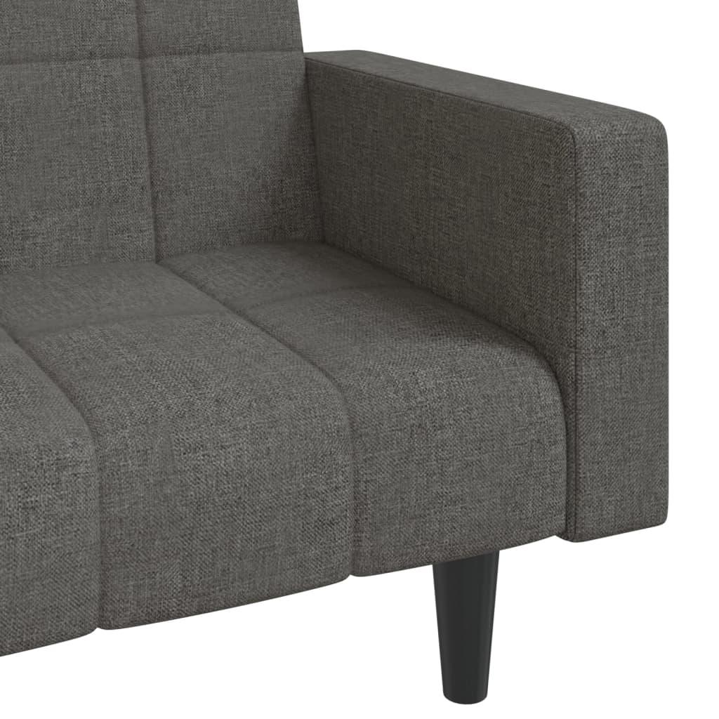 2-Seater Sofa Bed with Two Pillows Dark Grey Fabric