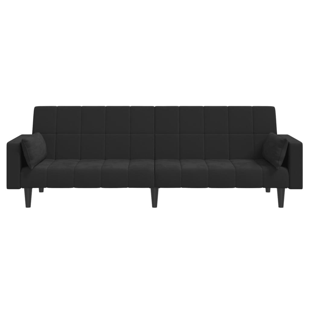 2-Seater Sofa Bed with Two Pillows Black Velvet