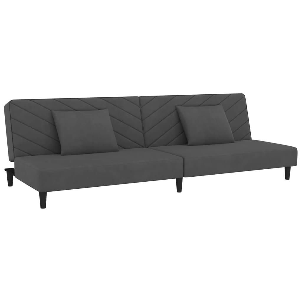 2-Seater Sofa Bed with Two Pillows Dark Grey Velvet