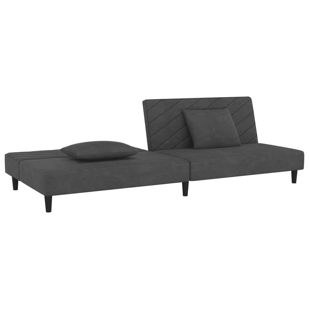 2-Seater Sofa Bed with Two Pillows Dark Grey Velvet