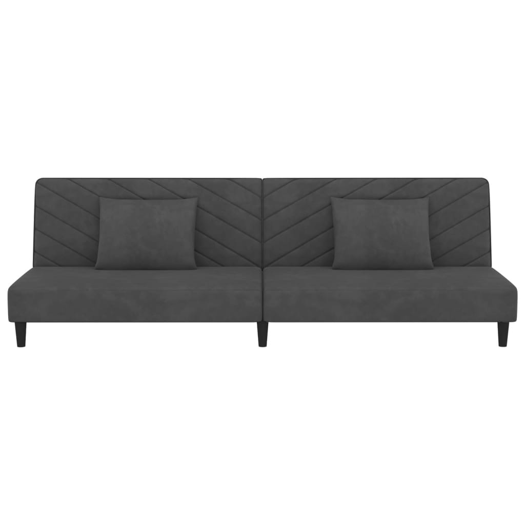 2-Seater Sofa Bed with Two Pillows Dark Grey Velvet
