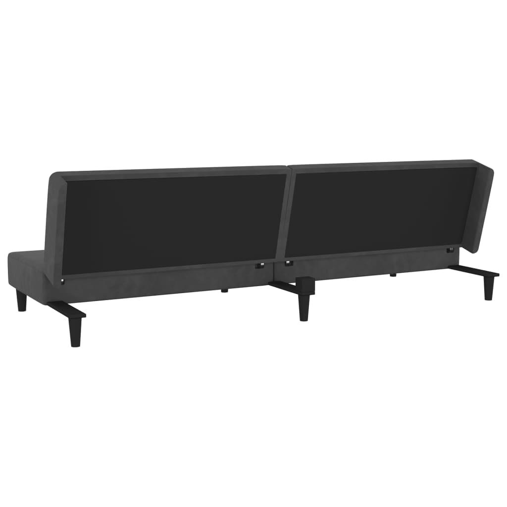 2-Seater Sofa Bed with Two Pillows Dark Grey Velvet