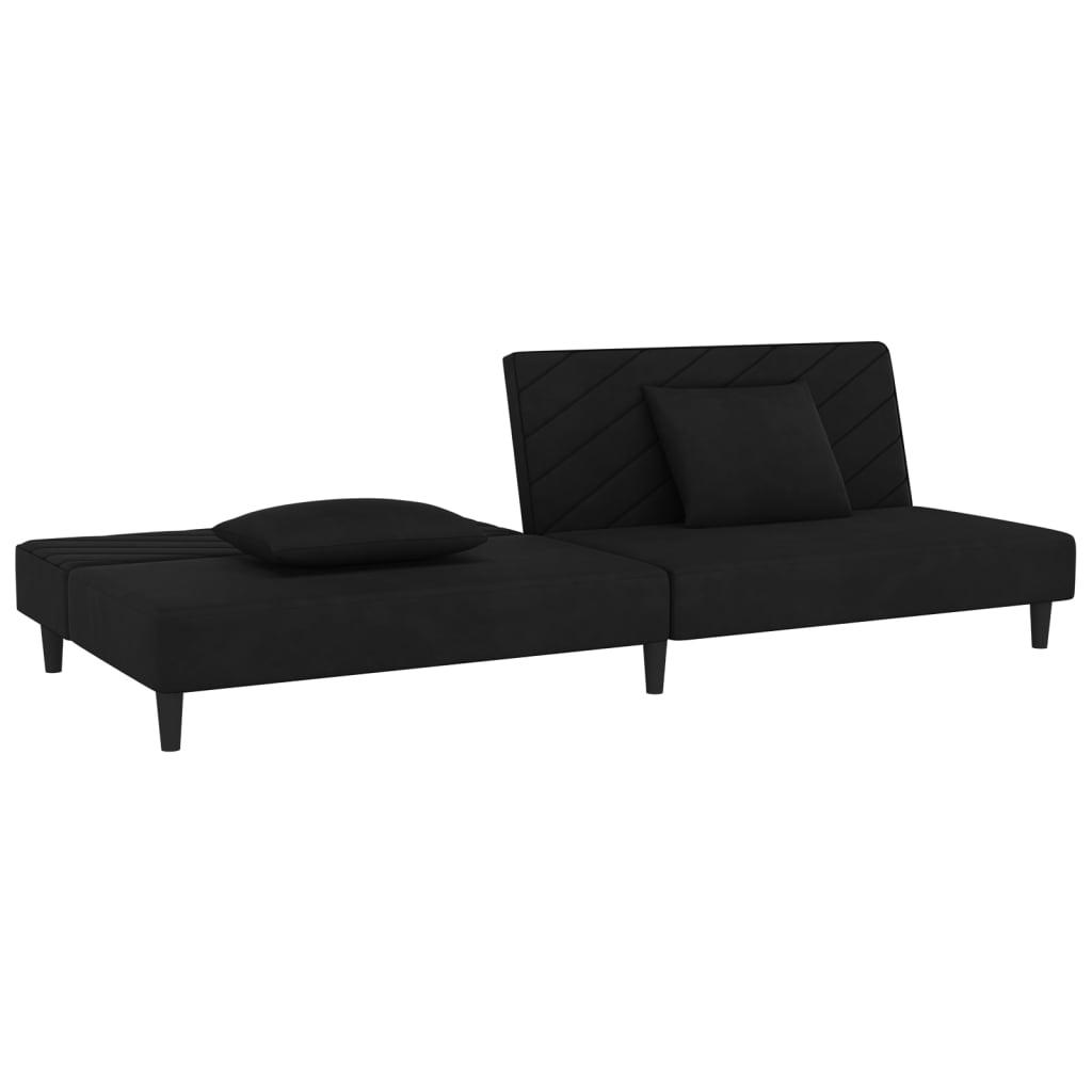 2-Seater Sofa Bed with Two Pillows Black Velvet