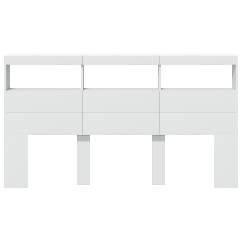Headboard Cabinet with LED White 180 cm