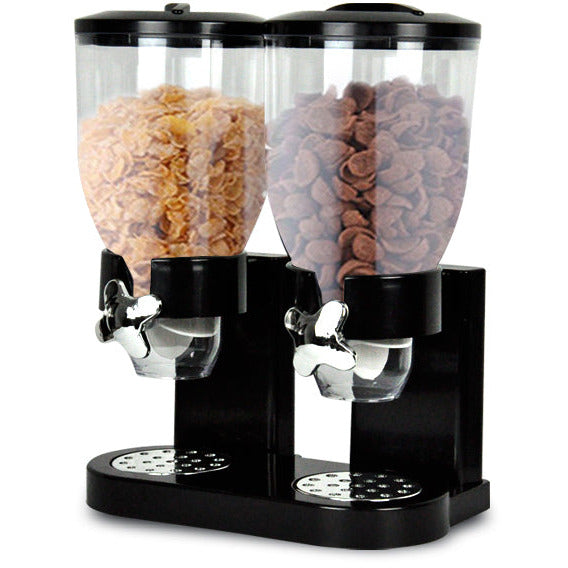 Double Cereal Dispenser Dry Food Storage Container Black