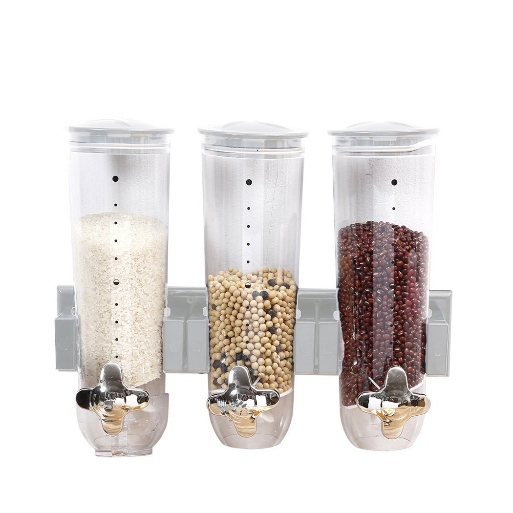 Wall Mounted Triple Cereal Dispenser Dry Food Storage Container Dispense Machine