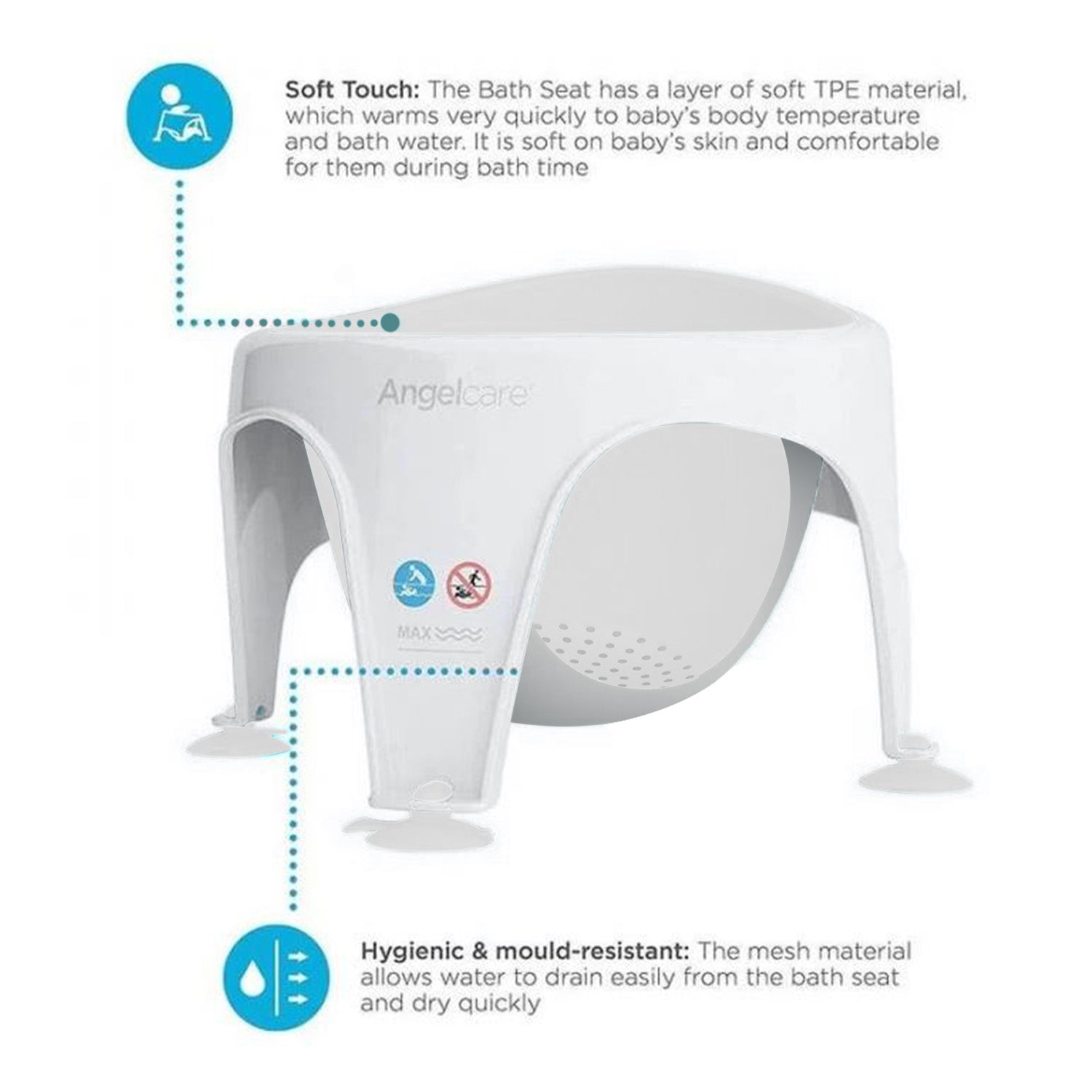 Angelcare AC588 Baby Bath Soft Touch Ring Seat - Grey
