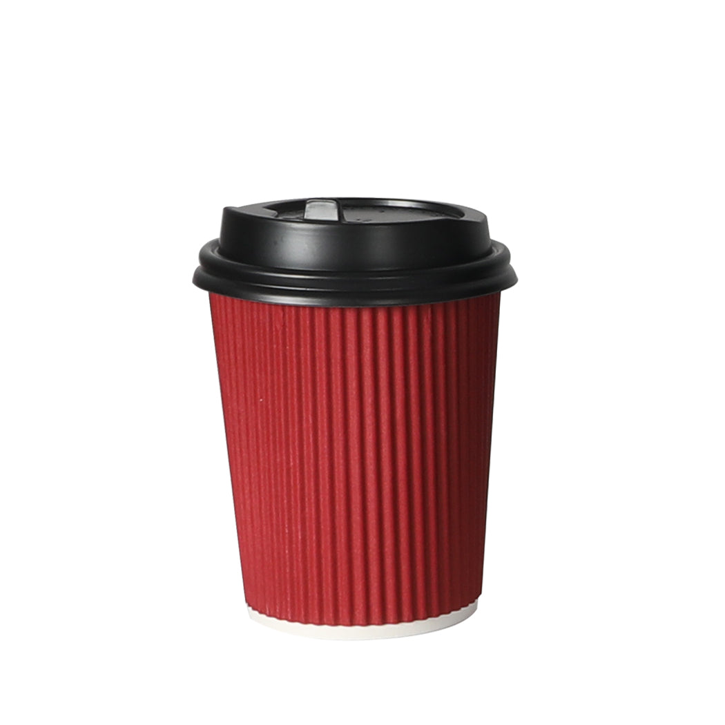 100 Pcs 8oz Disposable Takeaway Coffee Paper Cups Triple Wall Take Away w Lids