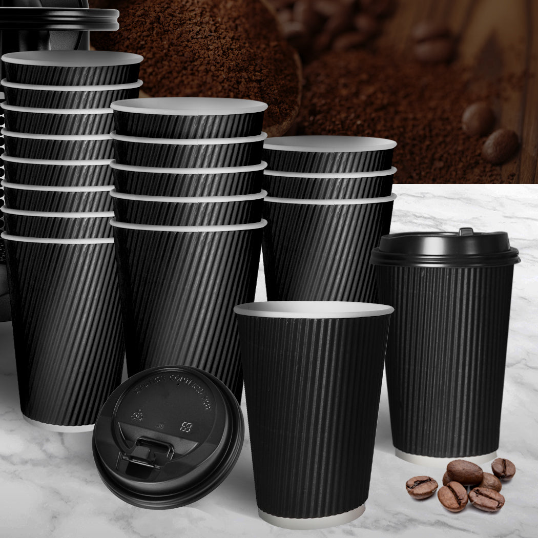 500 Pcs 8oz Disposable Takeaway Coffee Paper Cups Triple Wall Take Away w Lids