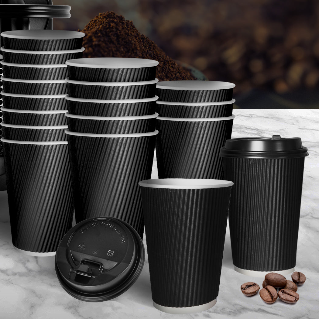 500 Pcs 8oz Disposable Takeaway Coffee Paper Cups Triple Wall Take Away w Lids