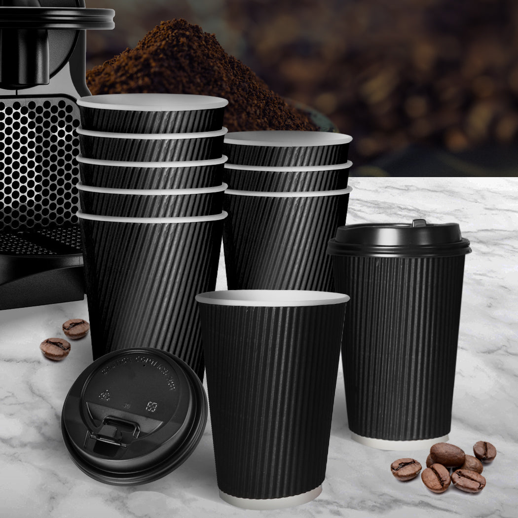 200 Pcs 16oz Disposable Takeaway Coffee Paper Cups Triple Wall Take Away w Lids