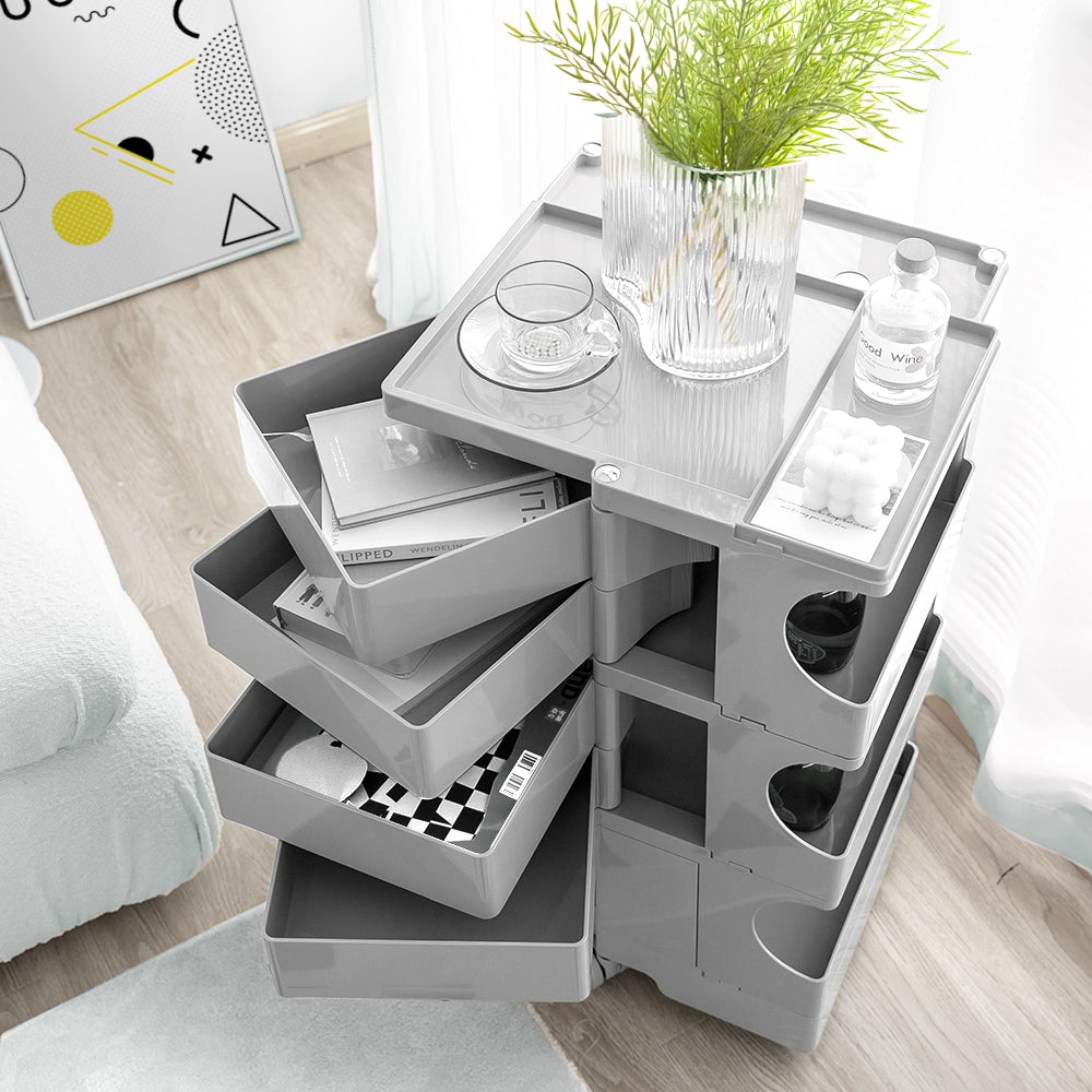 ArtissIn Bedside Table Side Tables Nightstand Organizer Replica Boby Trolley 5Tier Grey