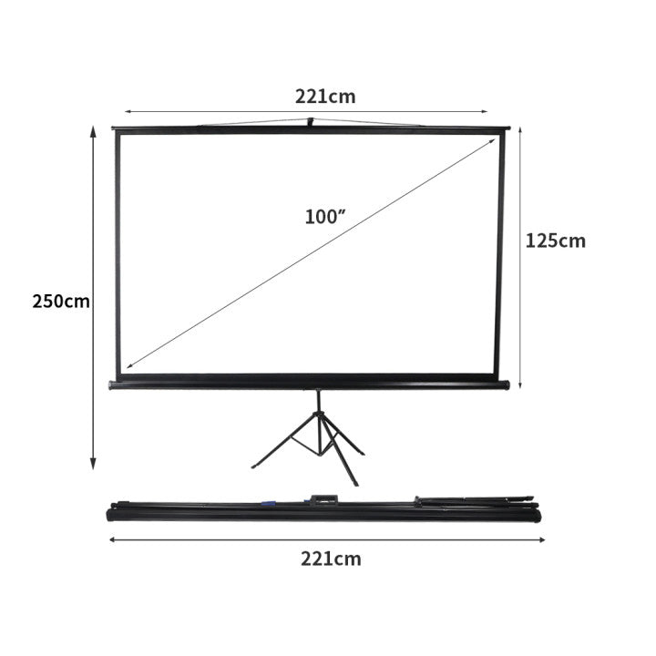 100 Inch Projector Screen Tripod Stand Home Pull Down Outdoor Screens Cinema 3D