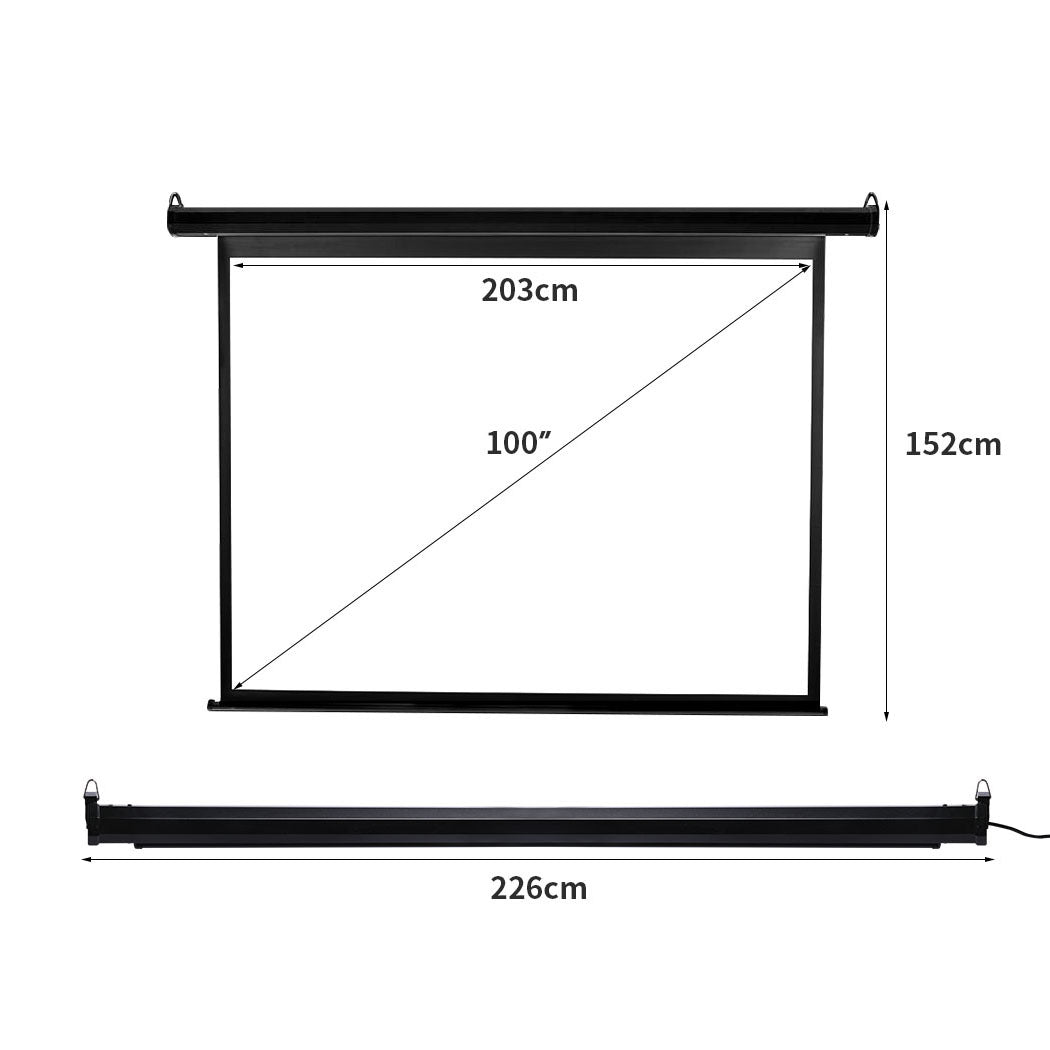 100" Inch Projector Screen Electric Motorised Projection Retractable 3D Cinema