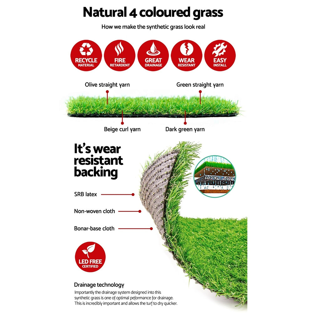 Primeturf Artificial Grass 30mm 1mx20m 20sqm Synthetic Fake Turf Plants Plastic Lawn 4-coloured